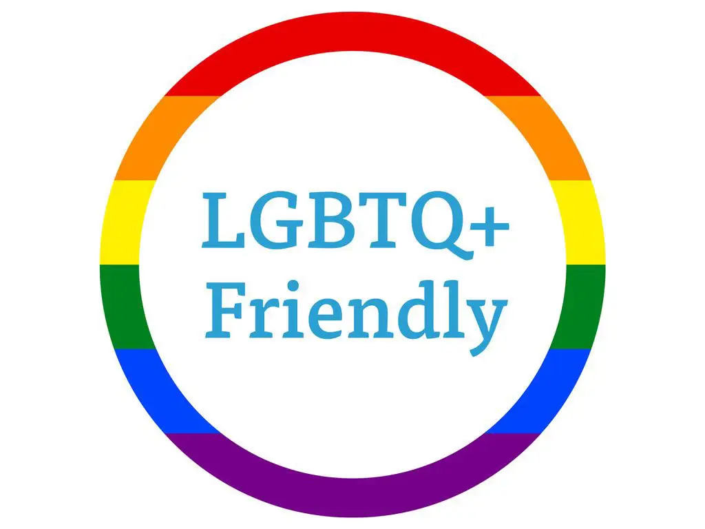 LGBTQ+ friendly rainbow circle logo