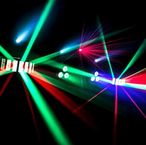 Colorful laser lights in dark room