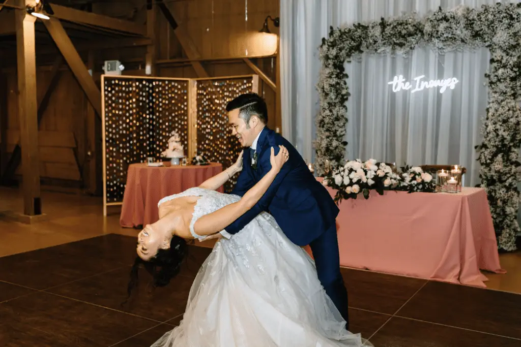 Bride and groom dancing at wedding reception
