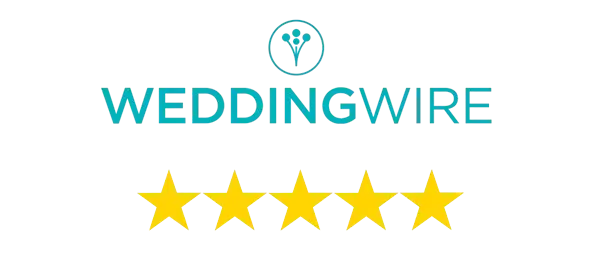 WeddingWire logo with five gold stars rating